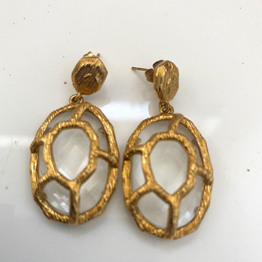 Gold/Clear Crystal Dangle Earrings